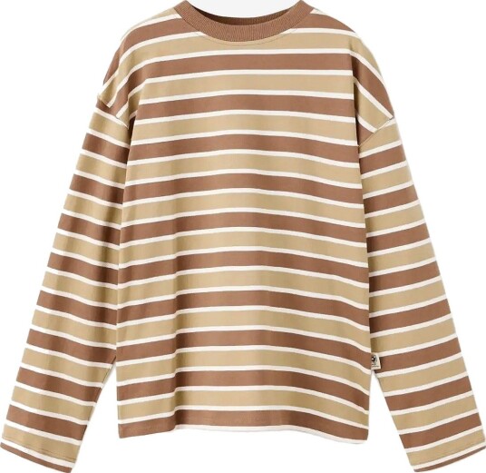 Mango Striped Cotton T Shirt MEDIUM BROWN 5 6