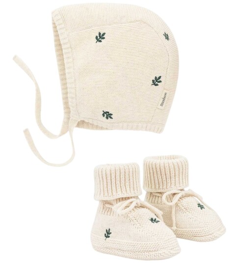 Moonboon Knitted Bonnet And Booties Giftbox Cream 6 9M74CM