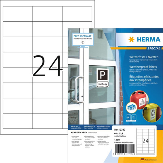 Herma 10792 Hvit Rektangel 66 X 33.8 Mm Universell Papir Laser/Blekkskriver