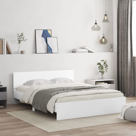 vidaXL Sengeramme med sengegavl hvit 150x200 cm 8721012246935