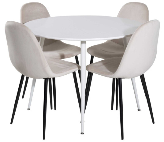 Venture Design Plaza & Polar spisegruppe Hvit/beige 4 st stoler & bord 100 cm