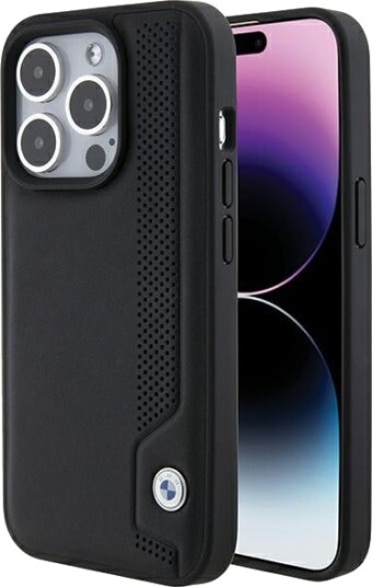 BMW Skinnmobildeksel med blå prikker til iPhone 15 Pro Max - Svart BMW Skinnmobildeksel med blå prikker til iPhone 15 Pro Max - Svart