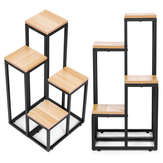 Blomsterstativ, blomsterhylle, dekorasjoner, 4 hyller, metall MDF, lys valnøtt ModernHome