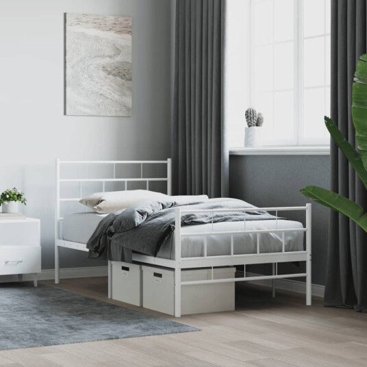 vidaXL Sengeramme i metall med hode- og fotgavl hvit 107x203 cm 8721012189232