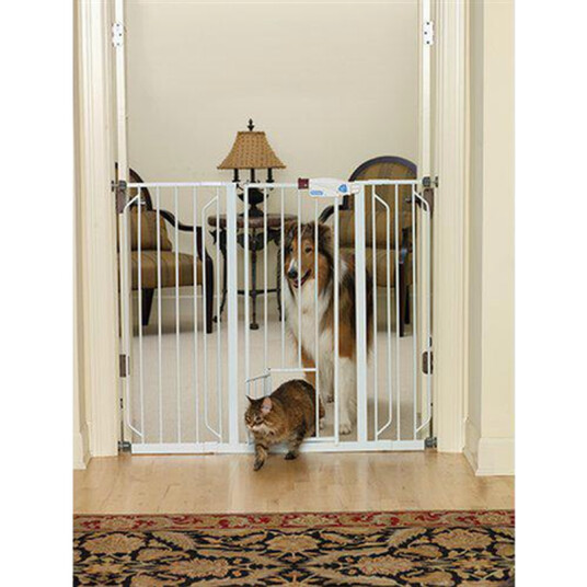 Døgngrind For Kjæledyr Extra Tall Walk Through With Small Pet Door White 74-99 X 104 cm