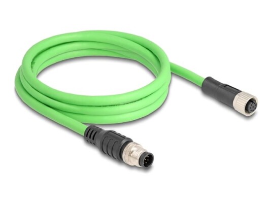 Delock Nettverkskabel 8 Pin M12 A Hann Til 8 Pin M12 A Hunn 2 M 6.8 Mm Sf/Utp Grønn 80402