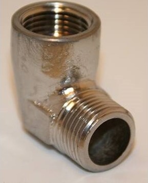 Vinkel 90° Muffe/Nippel Messing Forkromet 1/2"