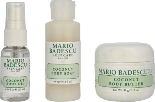 Mario Badescu Coconut Body Travel Trio Set 135 ml Hydrating Shower Gel 59ml/Intense Hydrating Body Butter 56g/Nourishing Body Oil Spray 20ml