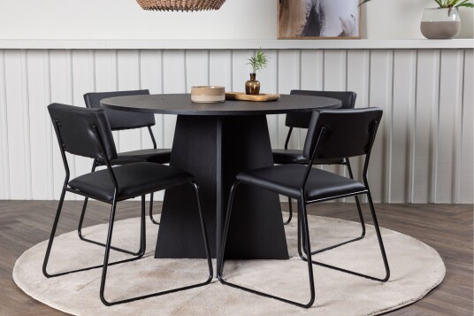 Venture Home Bootcut Spisegruppe 110 cm Rund med 4 Kenth Stoler Sort