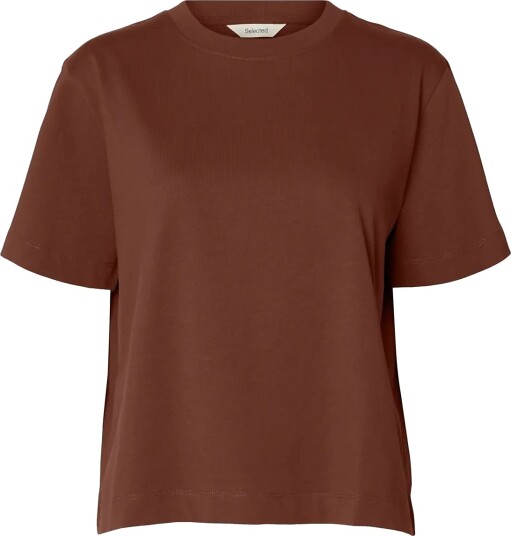 Selected Slwessential Ss Boxy Tee Noos   Brown   XS