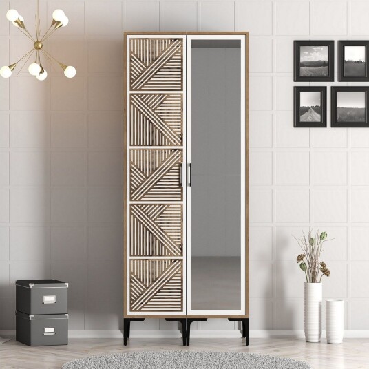 Kumsal Garderobe med Speil - Brun/Hvit