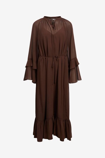Object Kjole objGina L/s RE V neck Midi Dress Brun