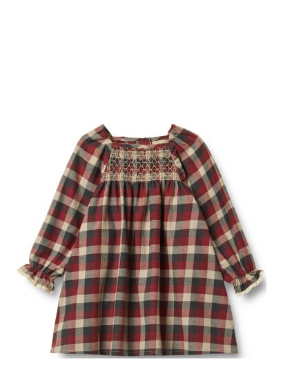 Wheat Red Blue Check Kjole L/S Lace Bella 3 år/98 Wheat Red Blue Check Kjole L/S Lace Bella 3 år/98