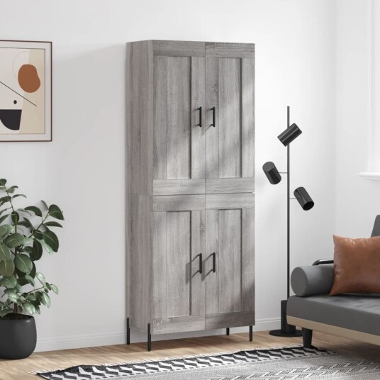  Highboard grå sonoma 69,5x34x180 cm konstruert tre
