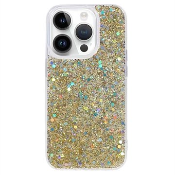 iPhone 15 Pro Glitter Flakes TPU-deksel Gull