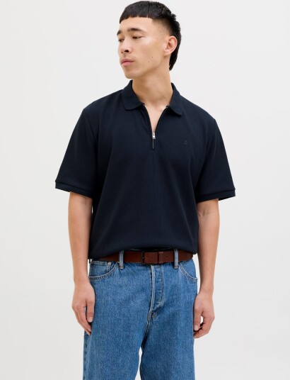 Jack & Jones Jjeaustin Zip Polo Ss Noos   Navy   XS