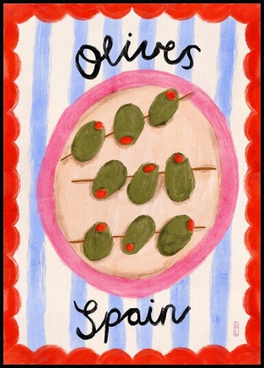 A Plate of Olives From Spain Food Illustration Plakat Plakat / 100x150cm A Plate of Olives From Spain Food Illustration Plakat Plakat / 100x150cm
