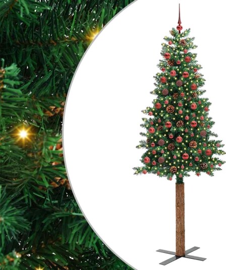 Slim juletre med 300 LED grønn 210 cm PVC og Massivt Furu tre Slim juletre med 300 LED grønn 210 cm PVC og Massivt Furu tre