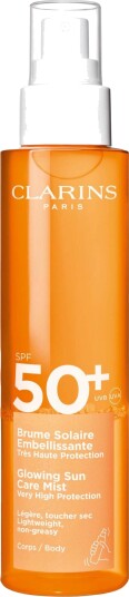 Clarins Glowing Sun Care Mist SPF50+ 150 ml Lysende Solspray med Svært Høy Beskyttelse Clarins Glowing Sun Care Mist SPF50+ 150 ml Lysende Solspray med Svært Høy Beskyttelse