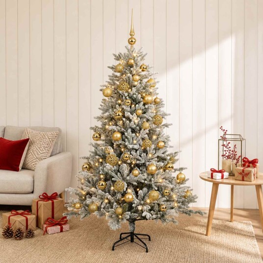 vidaXL Kunstig juletre med julekuler 120 cm 150 LED-lys Varmhvit