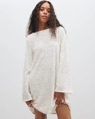 Pieces Hvit Pckammy Ls Deep Back Bow Dress Jrs