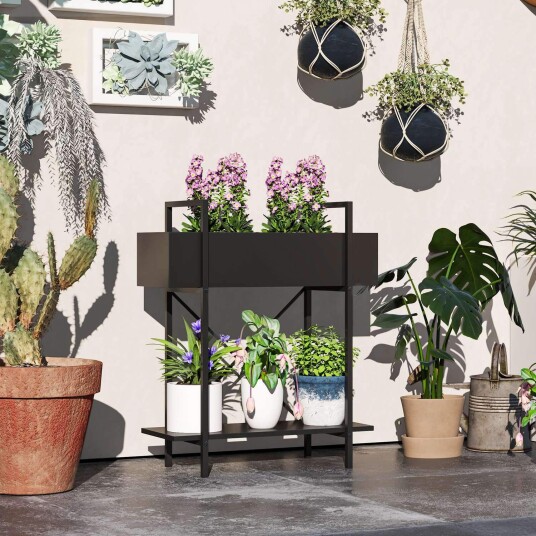 2 lags plantestativ blomsterstativ for innendørs utendørsbruk metallplantehylle flerlags blomsterhylle 70 cm høye blomstertr