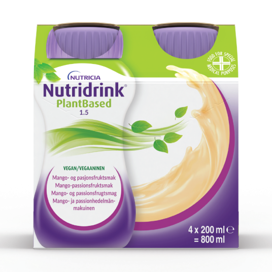 Nutridrink PlantBased 1,5 kcal/ml Næringsdrikk Mango og pasjonsfrukt 4x200 ml Nutridrink PlantBased 1,5 kcal/ml Næringsdrikk Mango og pasjonsfrukt 4x200 ml