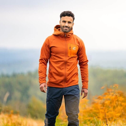 Revolutionrace Evolution Stretch Fleece Hoodie Herre Terracotta Brown S Herre Overdeler Fleece & midlayers