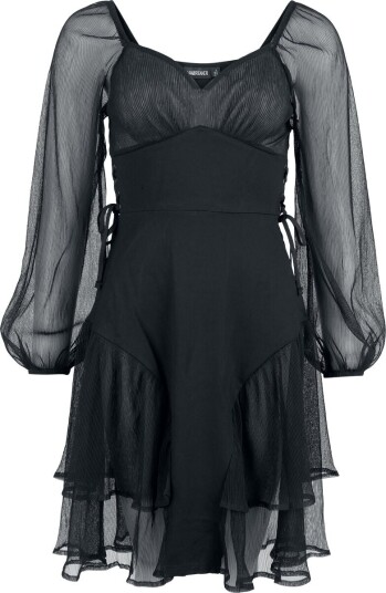 Jawbreaker Goth Middellang kjole Minikjole i krinklet mesh og jerseystoff XS til 4XL Damer svart