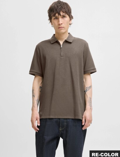 Jack & Jones Jjeaustin Zip Polo Ss Noos   Beige   M
