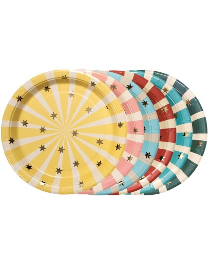 8 stk Små Fargerike Sirkus Papptallerkener 18 cm Circus Party