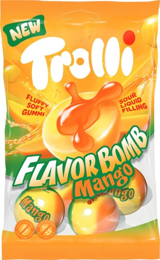 Trolli Flavor Bomb Mango Geleballer med Surt Flytende Fyll 75 gram Trolli Flavor Bomb Mango Geleballer med Surt Flytende Fyll 75 gram