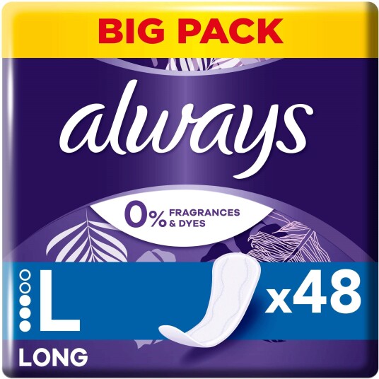 Always Daily Protect Long Panty Liners 0 % Fragrances & Dyes Always Daily Protect Long Panty Liners 0 % Fragrances & Dyes