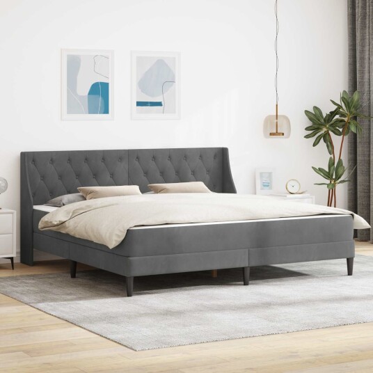 vidaXL Sengeramme med madrass med madrass Mørkegrå 200 x 200 cm Fløyel vidaXL Sengeramme med madrass med madrass Mørkegrå 200 x 200 cm Fløyel