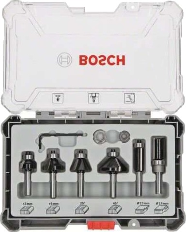 Bosch 6-delt Fresejernsett med 8 mm Skaft for Trebearbeiding Bosch 6-delt Fresejernsett med 8 mm Skaft for Trebearbeiding