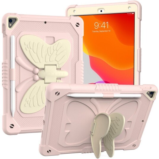 INCOVER iPad 10.2" (2021 / 2020 / 2019) Butterfly Kickstand Barnedeksel - Rosa & Grå