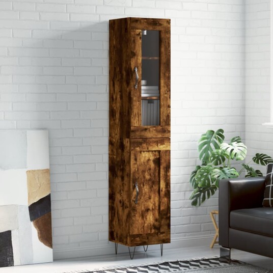 vidaXL Highboard røkt eik 34,5x34x180 cm konstruert tre 8720845489489