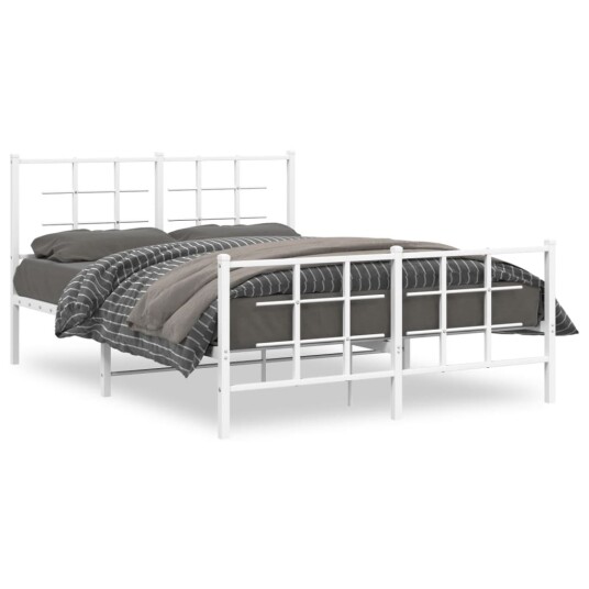 vidaXL Sengeramme i metall med hode- og fotgavl hvit 140x200 cm 8721012304284