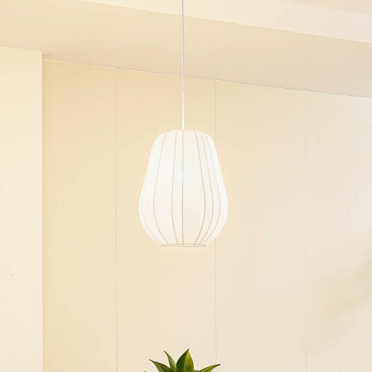 Lindby hengelampe Helin hvit Ø 30 cm stoff