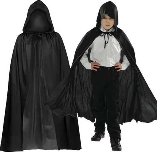 Halloween Svart Kappe med Hette til Barn