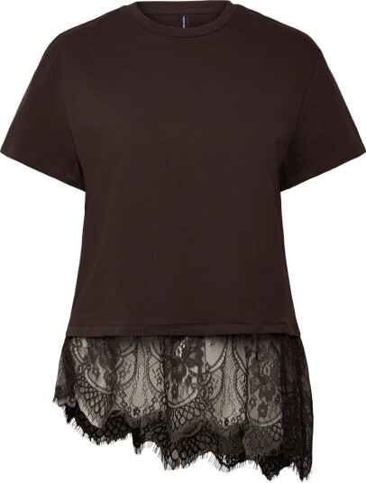 Vero Moda Vmbrit Ss O Neck Lace T Shirt Jrs Exp   Brown   XS
