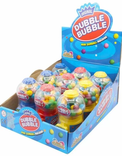 12 stk Dubble Bubble Mini Ball Machine Liten Tyggegummi Dispenser 11 cm Assorterte Farger Hel Eske 12 stk Dubble Bubble Mini Ball Machine Liten Tyggegummi Dispenser 11 cm Assorterte Farger Hel Eske