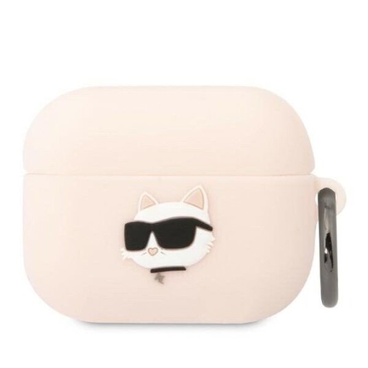 Karl Lagerfeld Klaprunchp Airpods Pro-Deksel Rødt/Rosa Silikon Choupette Head 3D