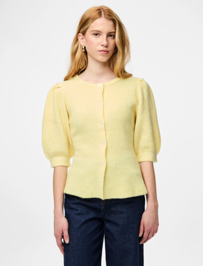Pieces Pcsilly Ss Puff Knit Cardigan Noos Bc   Yellow   M