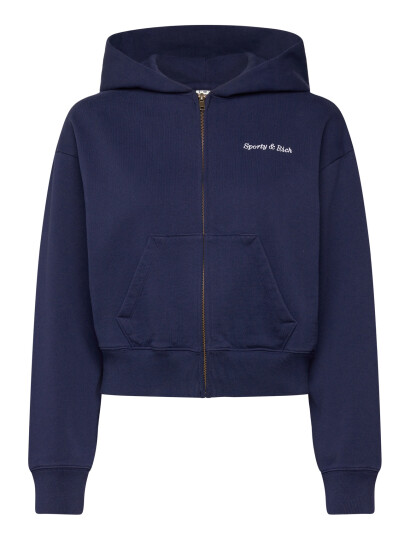 Sporty & Rich Eden Crest Embroidered Cropped Zip Hoodie Navy XL