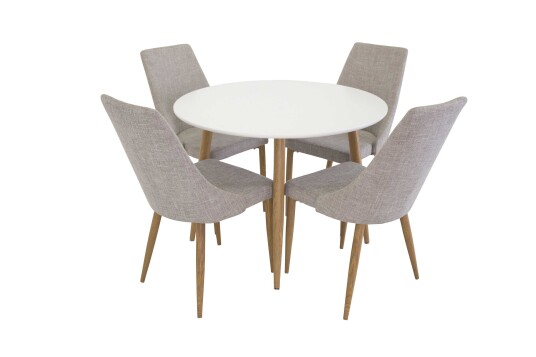 Venture Design Plaza & Leone spisegruppe Hvit/grå 4 st stoler & bord 100 cm