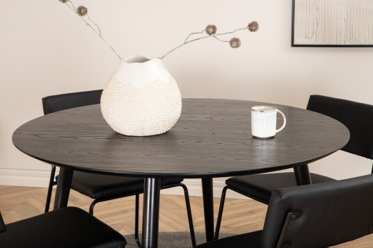 Venture Home Dipp Matgruppe 115 cm Rund med 4 Kenth Stoler Sort