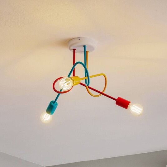 HELam Taklampe Oxford med tre lamper i oransje/rød/turkis HELam Taklampe Oxford med tre lamper i oransje/rød/turkis