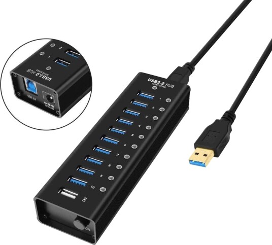 Nørdic 11-porters USB 3.0 Dokkingstasjon 5 Gbps Svart