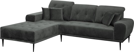 Rapale 3 seters Sofa med Divan Venstre med Puter Fløyel/Lysegrå/Svart Rapale 3 seters Sofa med Divan Venstre med Puter Fløyel/Lysegrå/Svart